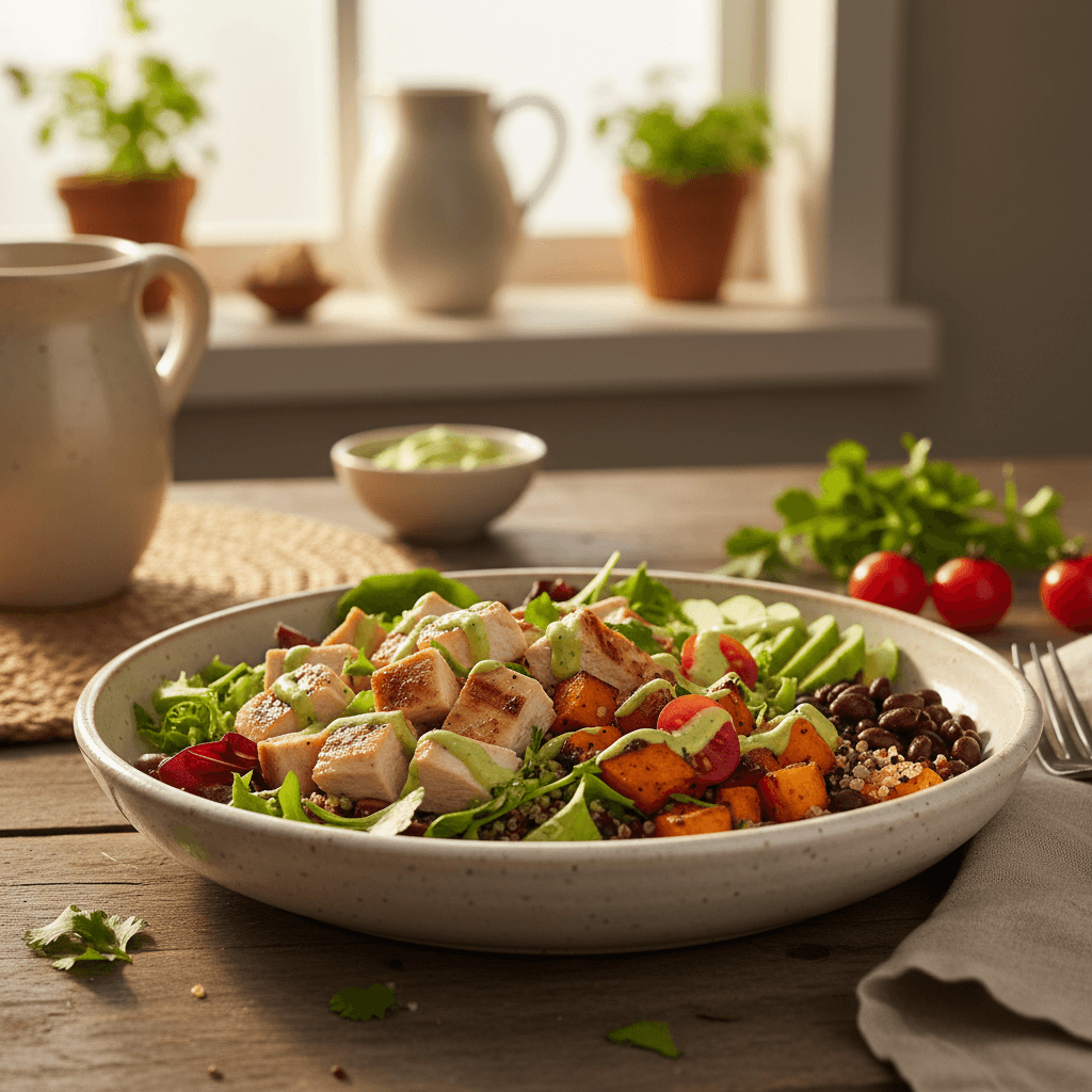 Receta fácil y saludable para hoy: bowl de pollo y verduras